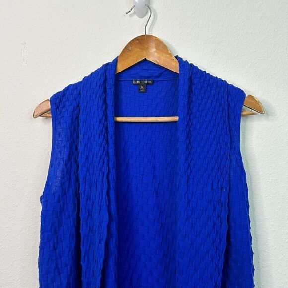 Lafayette 148 Women’s Royal Blue Textured Cotton Sleeveless Drape Cardigan M - Picture 2 of 14